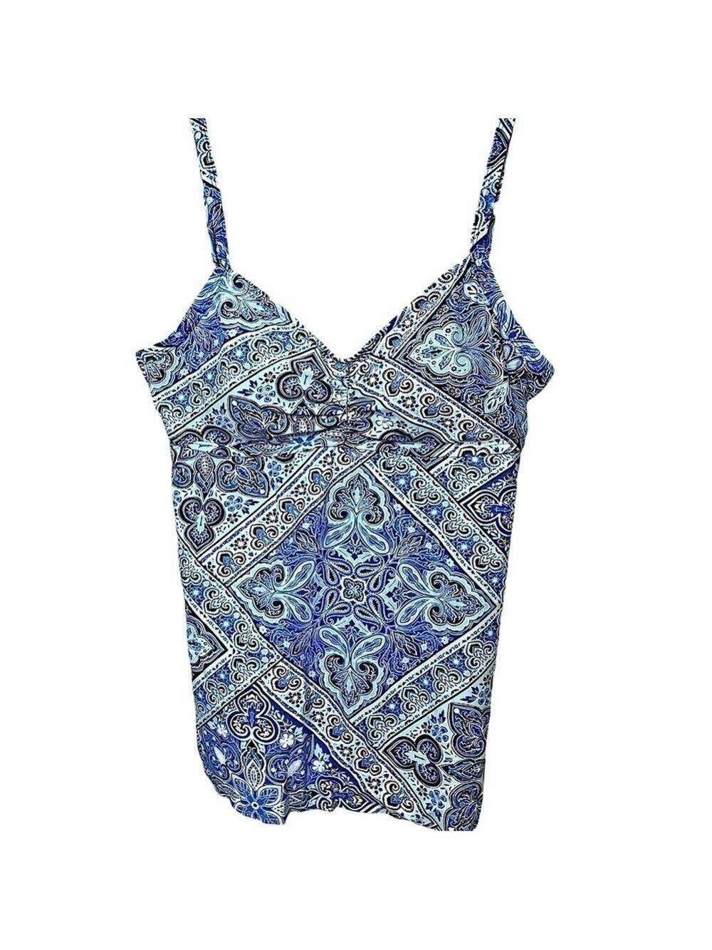 Krista Blue Tankini Swim Top Sz S Mosaic Water Colors Padded Bra Ajustable Strap